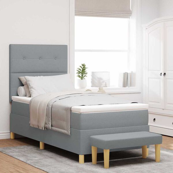 vidaXL Box Spring Bed with Mattress Light gray 39.4" x 78.7" fabric