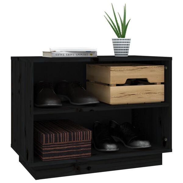 vidaXL Shoe Cabinet Black 23.6x13.4x17.7" Solid Wood Pine