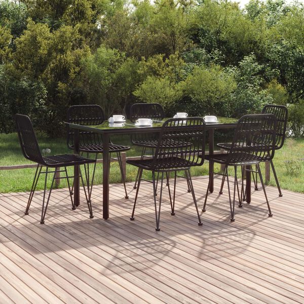 vidaXL Garden Dining Set Black Poly Rattan, Steel, Tempered Glass Standard