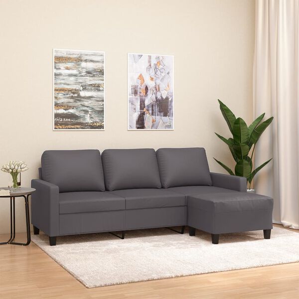 vidaXL 3-seater Sofa With Footstool Grey