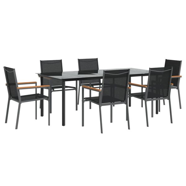 vidaXL 7 Piece Patio Dining Set Black Textilene and Steel