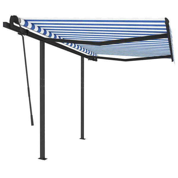 vidaXL Retractable Awning Blue and White Aluminum, Iron, Polyester Large