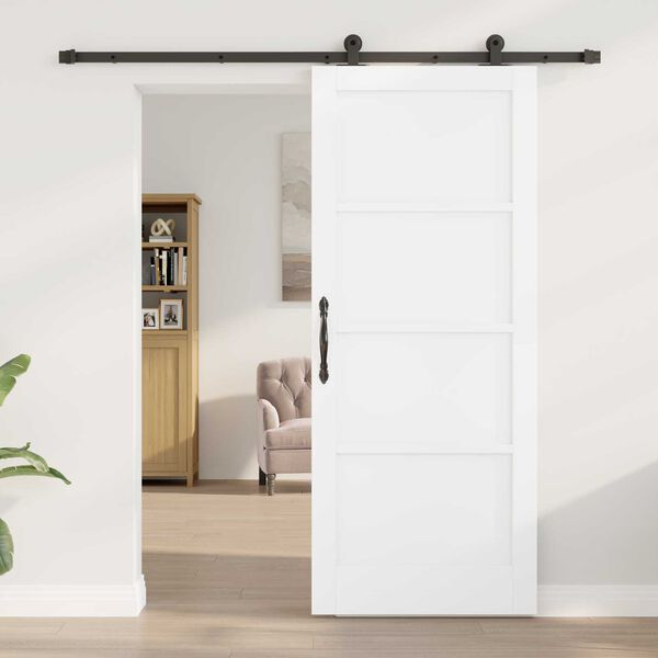 vidaXL Sliding Door White and Black 32.68 x 79.53 in Solid Pine Wood