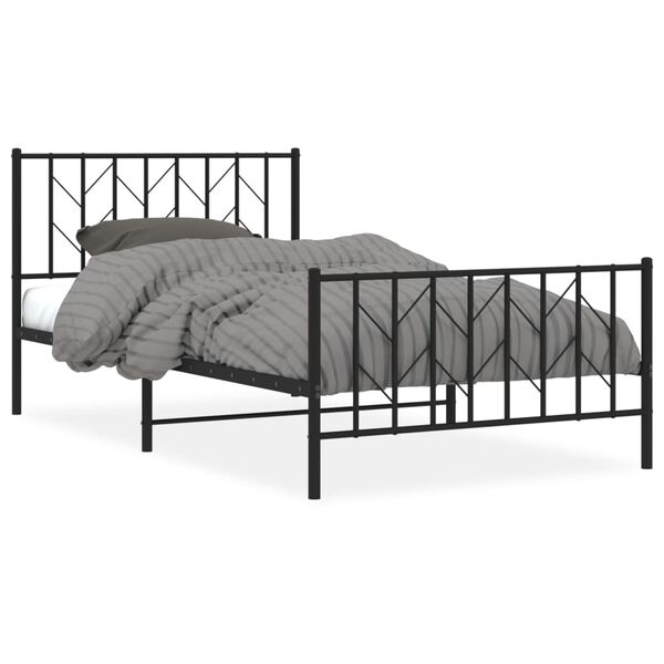 vidaXL Bed Frame Black Powder-Coated Steel Single Bed Frame
