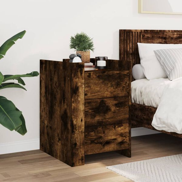 vidaXL Bedside Cabinet Smoked oak Engineered wood Medium Bedside Cabinet