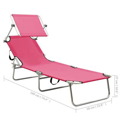 vidaXL Folding Sun Lounger with Canopy Steel Magento Pink