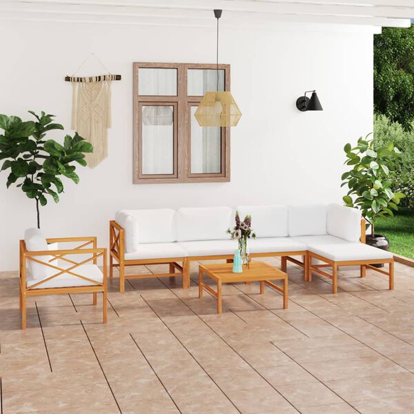 vidaXL Garden Lounge Set Cream Teak wood, Polyester fabric 7 Piece Set