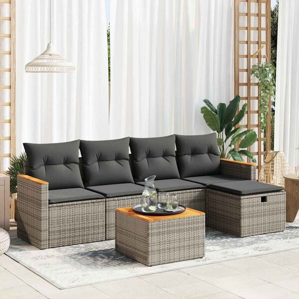 vidaXL Garden Sofa Set Grey PE rattan Large Adjustable Feet
