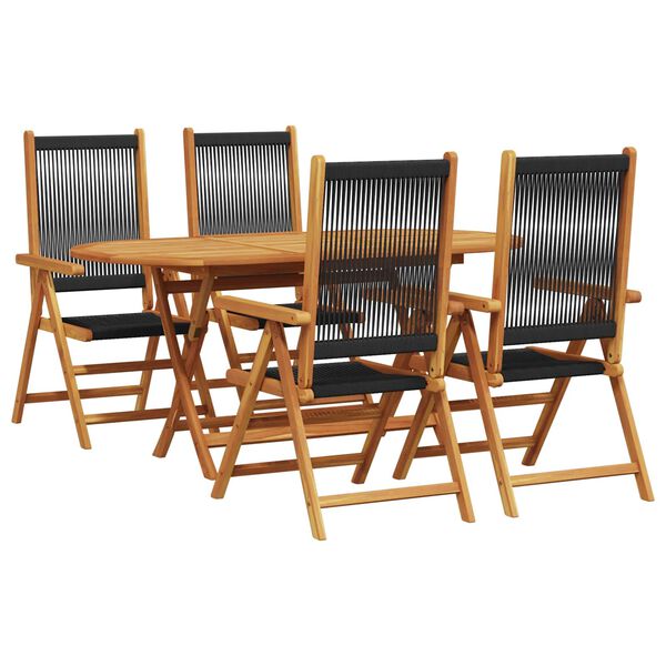 vidaXL Garden Dining Set Folding 5 pcs Black Solid Acacia Wood