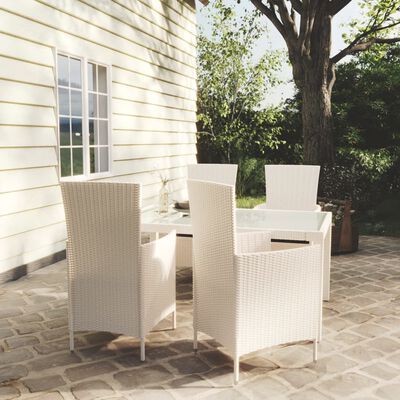 vidaXL 5 Piece Patio Dining Set with Cushions Poly Rattan White