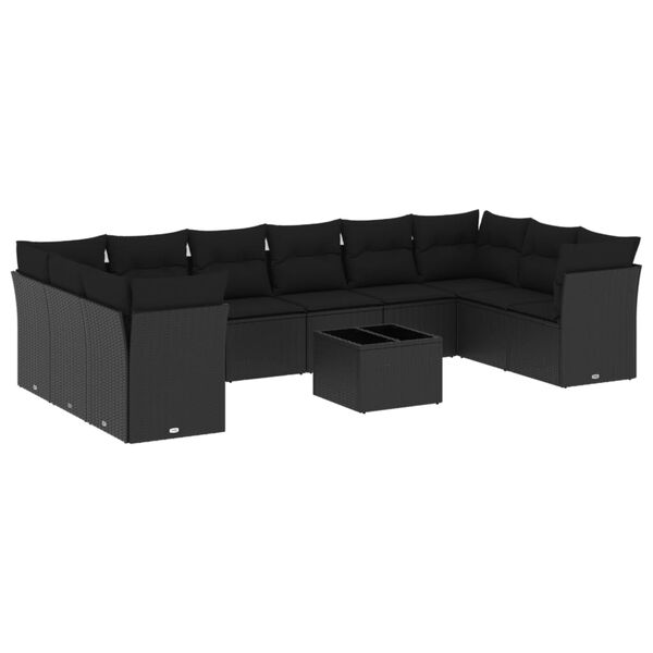 vidaXL Garden Sofa Set Black PE rattan, powder-coated steel, tempered glass