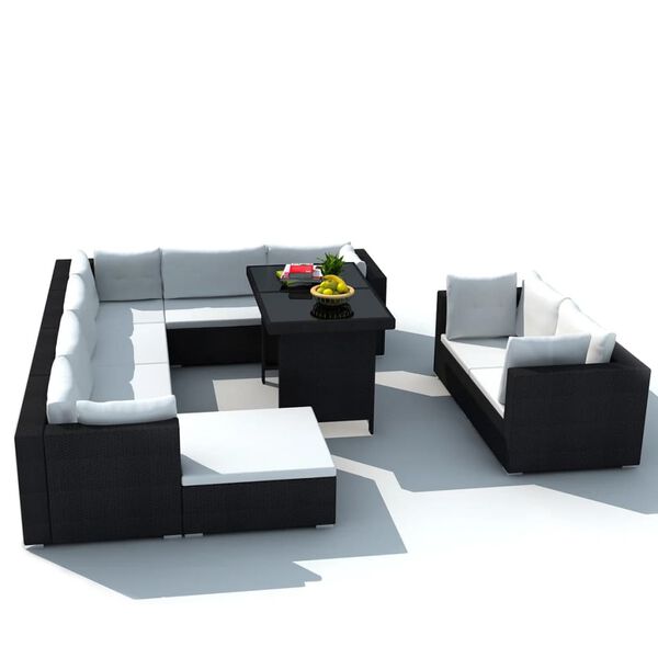 vidaXL Outdoor Furniture Set Black PE Rattan 10-Piece Set Modular