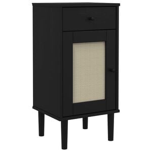 vidaXL Bedside Cabinet Black Solid pine wood, Poly rattan 31.5 in