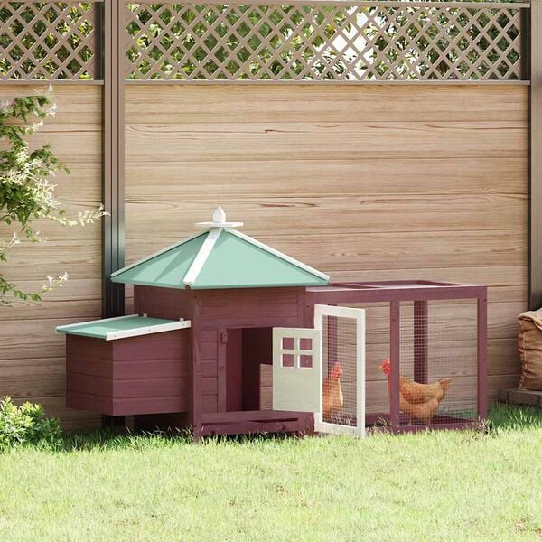 vidaXL Chicken Coop Mocha Solid Firwood, Plywood, Galvanized Steel Large