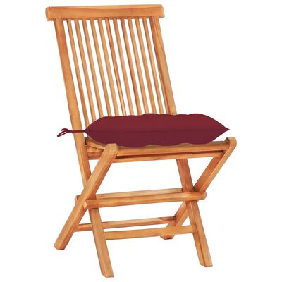 vidaXL 3 Piece Bistro Set with Wine Red Cushions Solid Teak Wood