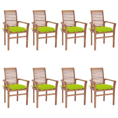 vidaXL Dining Chairs 8 pcs with Bright Green Cushions Solid Teak Wood