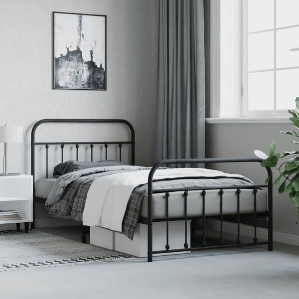 vidaXL Bed Frame Black Powder-Coated Steel Twin Bed Frame Rectangular