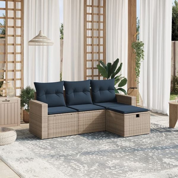 vidaXL 4 Piece Patio Sofa Set with Cushions Gray Poly Rattan