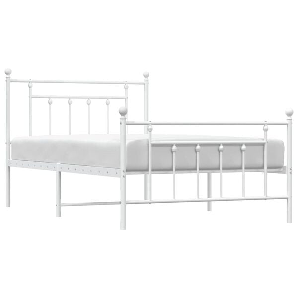 vidaXL Bed Frame White Powder-Coated Steel Twin Bed Frame Rectangular
