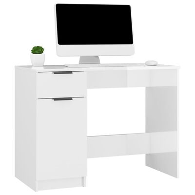 vidaXL Desk High Gloss White 39.4"x19.7"x29.5" Engineered Wood