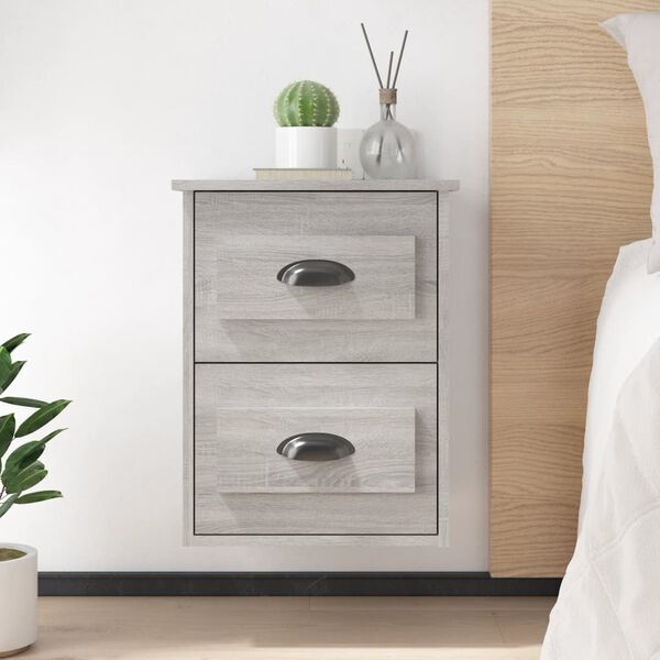 vidaXL Wall-mounted Bedside Cabinet Grey Sonoma Engineered wood Compact
