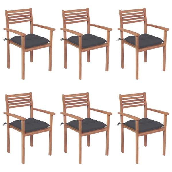 vidaXL Stackable Chair Set of 6 Teak Solid Teak Wood Medium Stackable