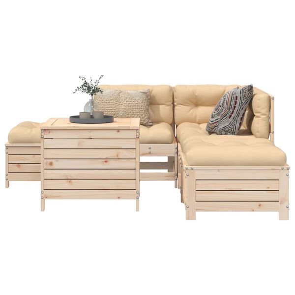 vidaXL Garden Sofa Set Natural wood Solid pine wood 6 Piece Set Modular