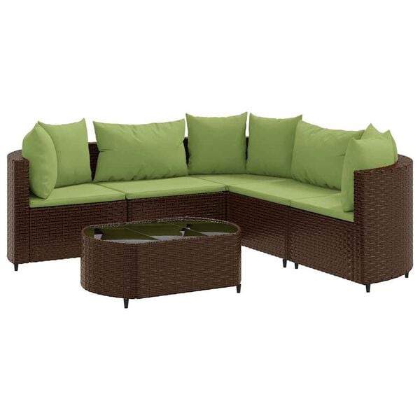 vidaXL Patio Sofa Set Set of 5 Brown, Green