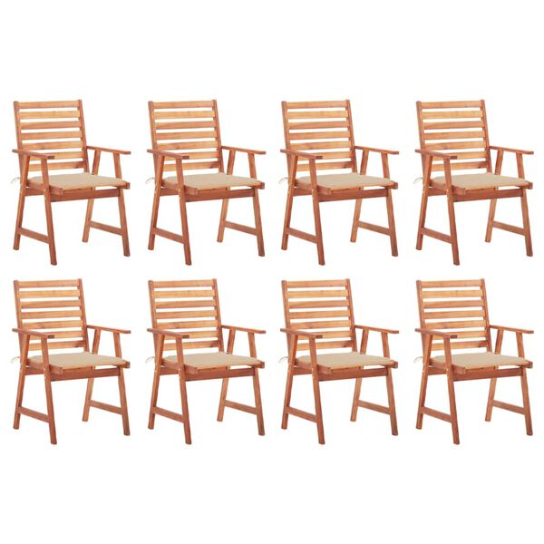vidaXL Patio Dining Chairs 8 pcs with Cushions Solid Acacia Wood