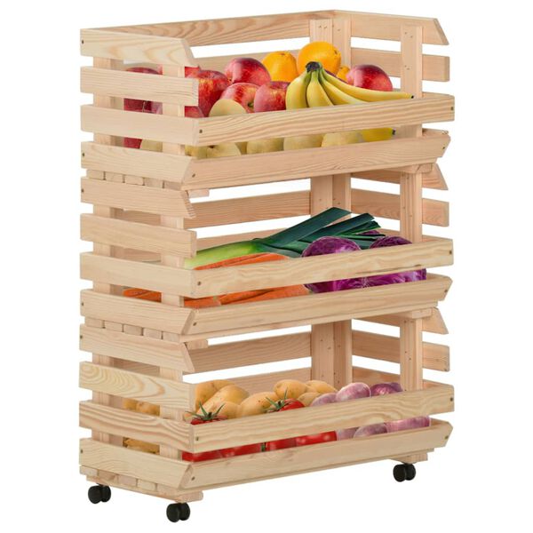 vidaXL Vegetable Trolley 22.4"x11.8"x31.5" Solid Wood Pine