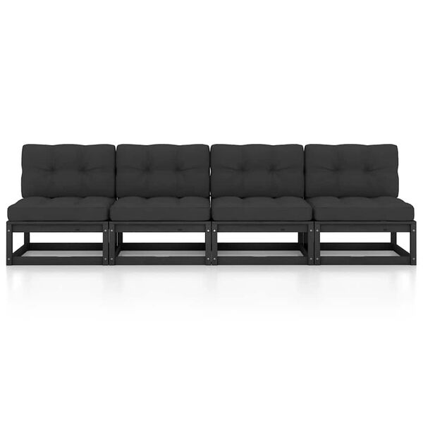 vidaXL Garden Sofa Black Solid Pine Wood Large Garden Sofa Rectangular