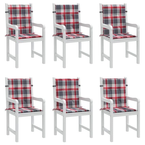 vidaXL Patio Lowback Chair Cushions 6 pcs Red Check Pattern 39.4x19.7x1.2" Oxford Fabric