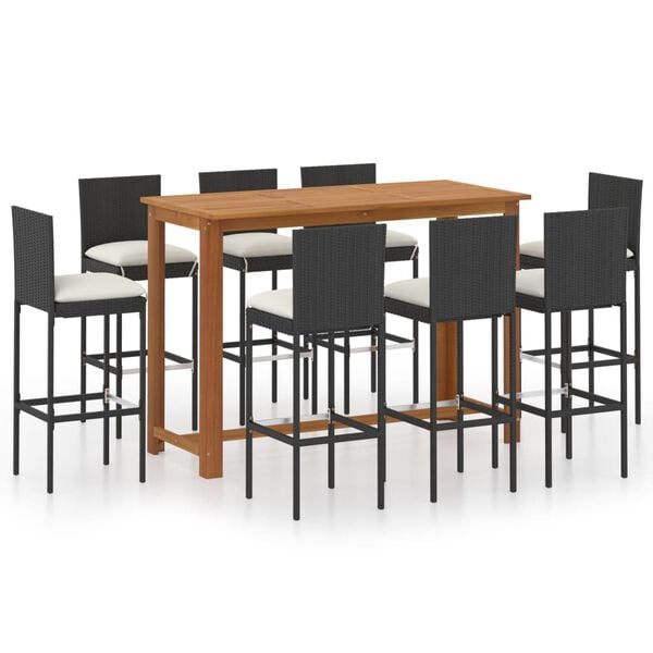 vidaXL Garden Bar Set Black, Table - Natural Wood