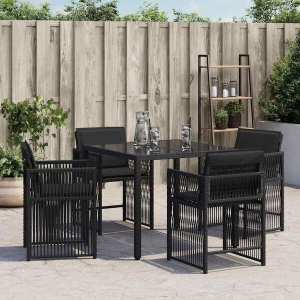 vidaXL Garden Chair Set of 4 Black PE rattan Medium Foldable