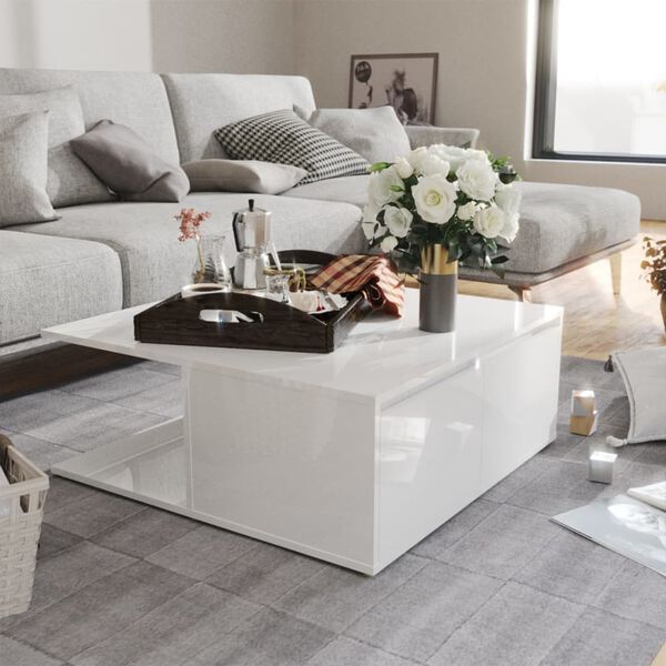 vidaXL Coffee Table High gloss white Engineered wood 31.5x31.5x12.2 in