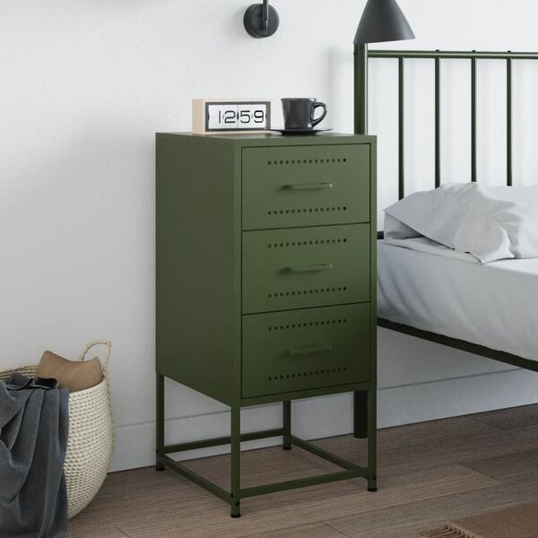 vidaXL Bedside Cabinet Olive Green Steel Compact Bedside Cabinet