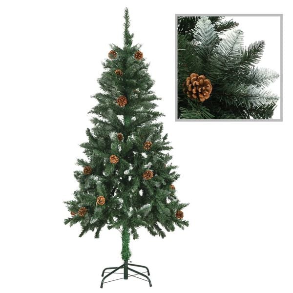 vidaXL Christmas Tree Green and white PVC and iron 59.1 in
