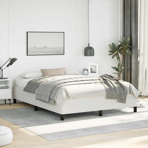 vidaXL Bed Frame White Faux leather, plywood, engineered wood Queen