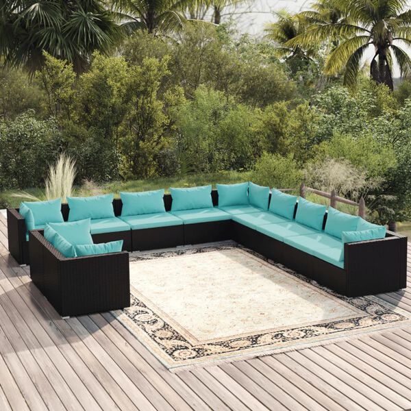vidaXL Garden Lounge Set Black PE rattan Large Water-resistant materials