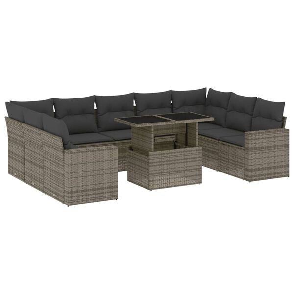 vidaXL Garden Sofa Set Grey, Dark Grey PE rattan Large Modular