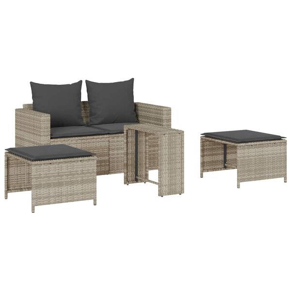 vidaXL 5 Piece Patio Sofa Set with Cushions Stackable Light Grey Poly Rattan