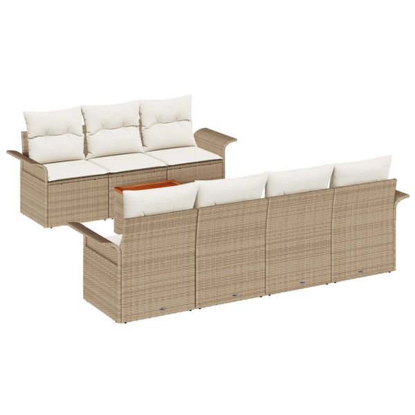 vidaXL Garden Sofa Set with Cushion 8 pcs Beige Poly Rattan