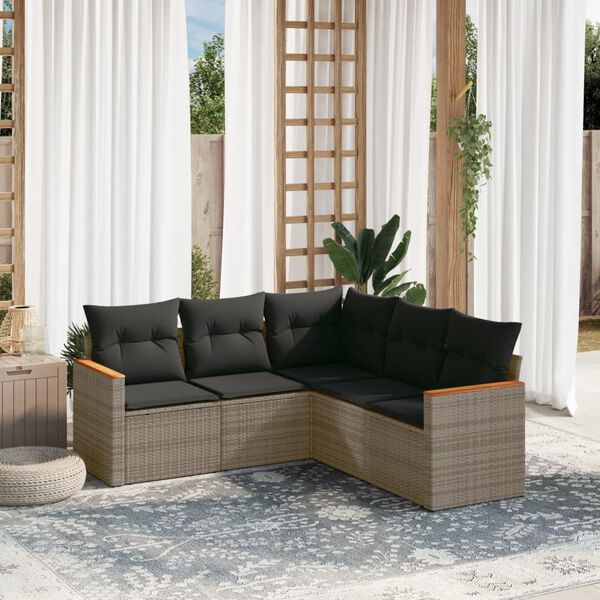 vidaXL Garden Sofa Set Grey PE rattan, powder-coated steel, polyester
