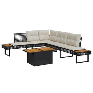 vidaXL Garden Sofa Set Black PE Rattan Large Removable Covers