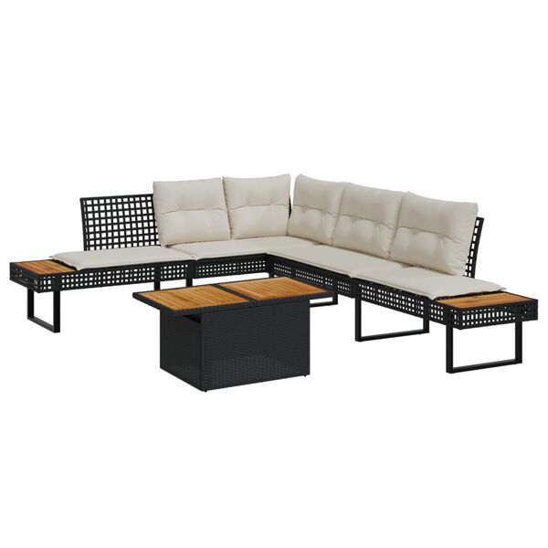 vidaXL Garden Sofa Set Black PE Rattan Large Removable Covers
