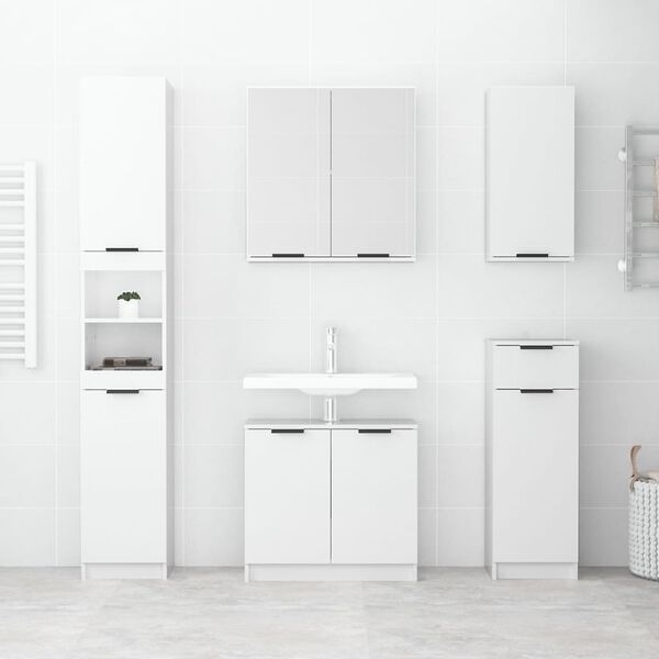 vidaXL Bathroom Cabinet High Gloss White 12.6"x13.4"x74.2" Engineered Wood