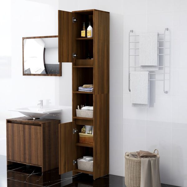 vidaXL Bathroom Cabinet Brown oak Engineered wood Tall Bathroom Cabinet