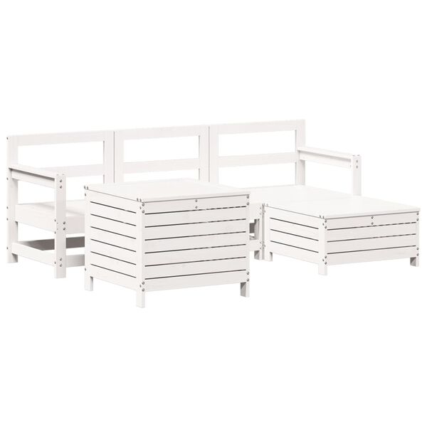 vidaXL Garden Sofa Set White Solid Pine Wood 5 Piece Modular
