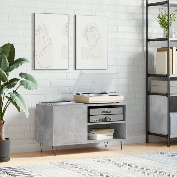 vidaXL Record Cabinet Concrete Grey Engineered Wood, Iron Medium