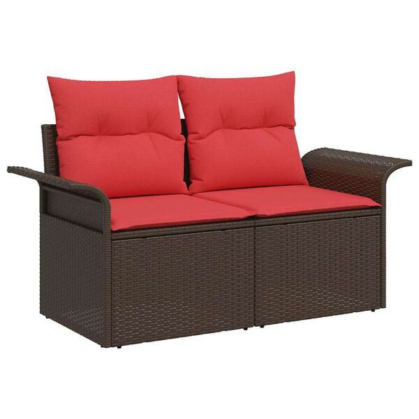 vidaXL Garden Sofa Set with Cushion 4 pcs Brown and Red Poly Rattan